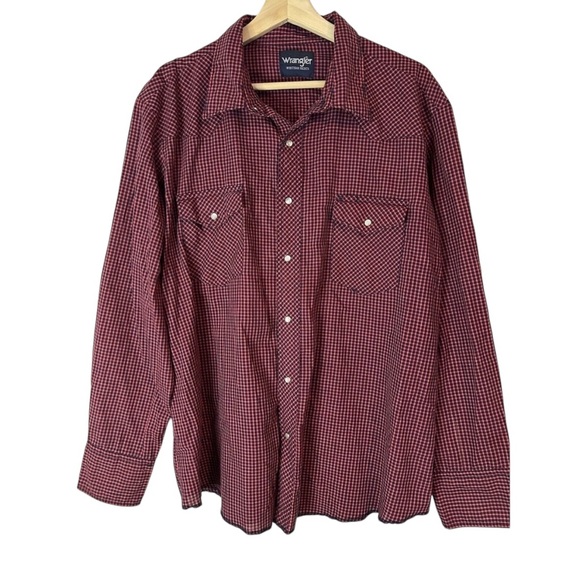 Wrangler 3XL Red Check‎ Men's Western Pearl-Snap Button-Up Shirt P To P 27' - Picture 1 of 3